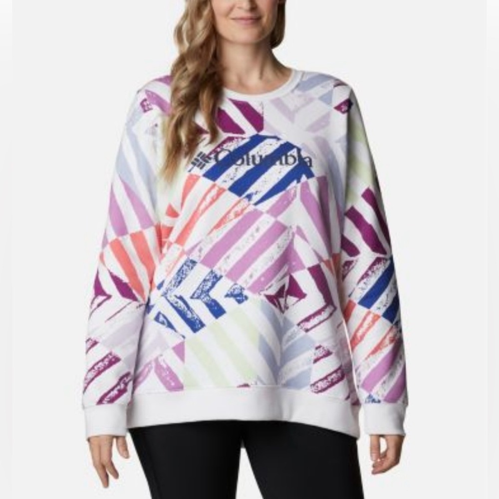 Columbia Logo Printed Crew Sweatshirt Blossom Pink Block Print Size Large
